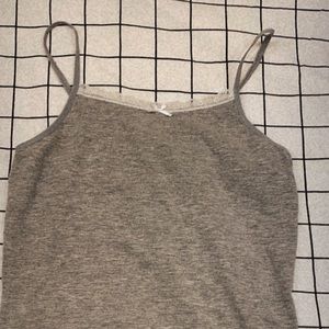 cute spaghetti strap gray tank top with white lace